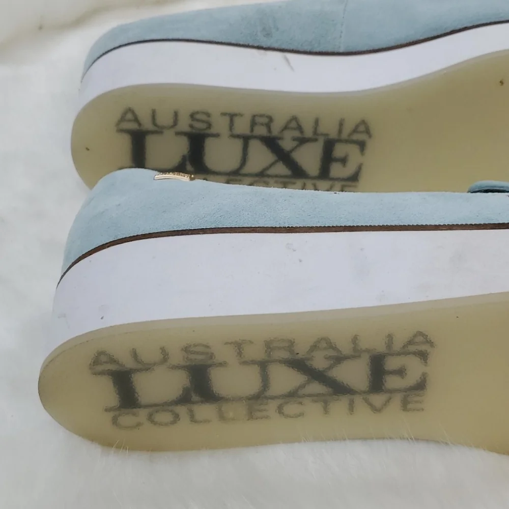 Australia Luxe Collective suede shoes  blue embroidered slip on women size 11